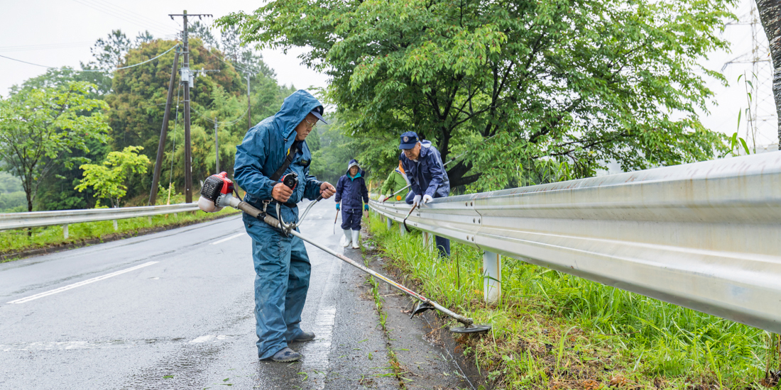 街道を彩るヤマザクラ並木　毎月清掃活動を実施